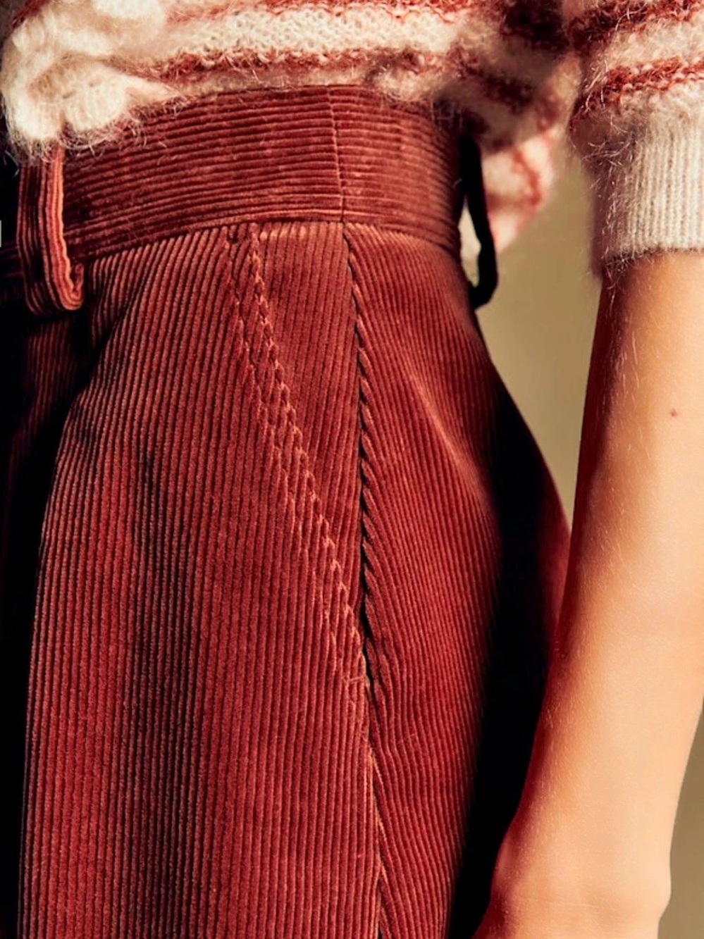 Sézane Clarine Skirt Corduroy Button-Front Midi Red Size 44/US 12 - Picture 5 of 6